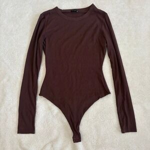 Naked Wardrobe Ribbed Long Sleeve Bodysuit‎ Women's XL Brown